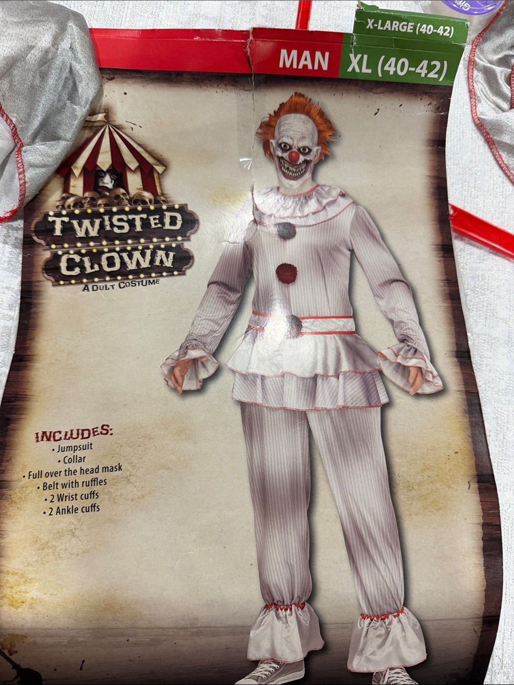Twisted Clown Men’s XL Halloween Costume - White and Red